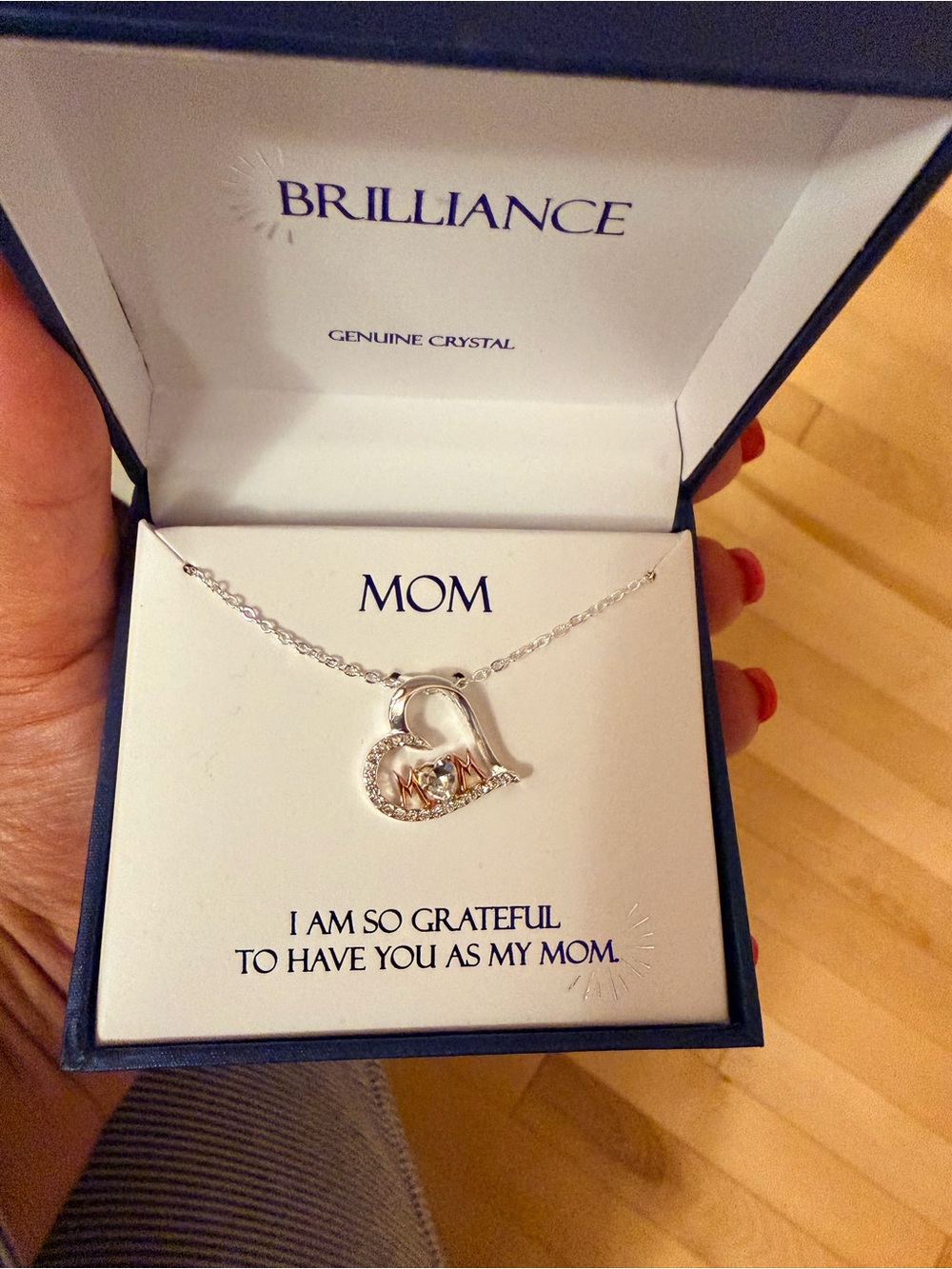 Brilliance  two tone crystal “mom” necklace- new in box